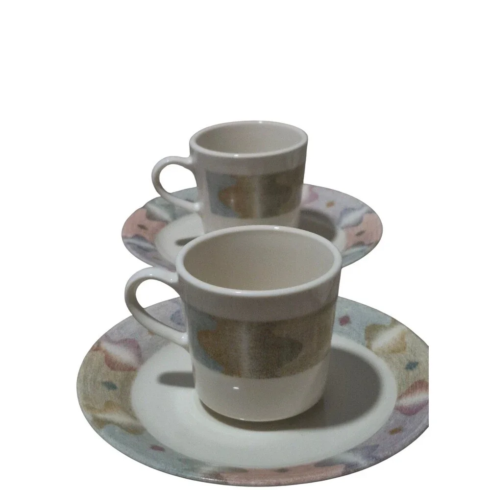 VTG Corelle Coffe Cups And Saucers Plates Mirage Pattern Discontinued (Set Of 4)